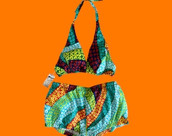 Traje de baño vintage de los años 60 y 70, estilo abstracto, mod retro, talla S/M *nuevo sin usar*