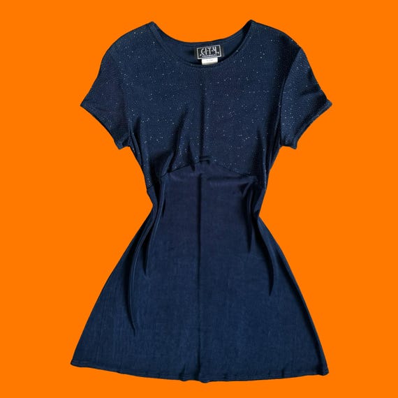 90's Vintage Navy Blue Slinky Short Sleeve Glittery Lurex Bodycon Short  Sleeve Mini Dress MEDIUM City Triangles - Etsy New Zealand