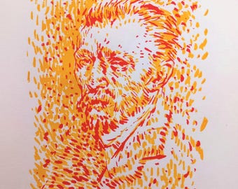 Vincent van Gogh Portrait Screen Print: Red Yellow Homage Art