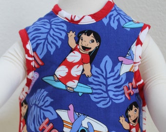 Lilo & Stitch Baby Bib / Bapron / Terry cloth backing/ Cute / Reversible / Infant / Hawaii / Surf