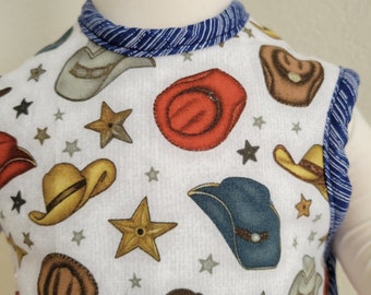 Cowboy Hat Baby Bib / Bapron / Terry cloth backing/ Cute / Reversible / Western / Stars / American / Infant / Blue trim