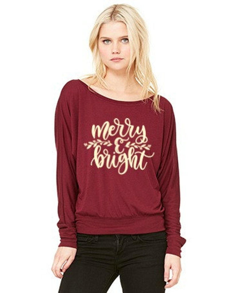 Women's Christmas Tshirt Merry & Bright Women's Etsy