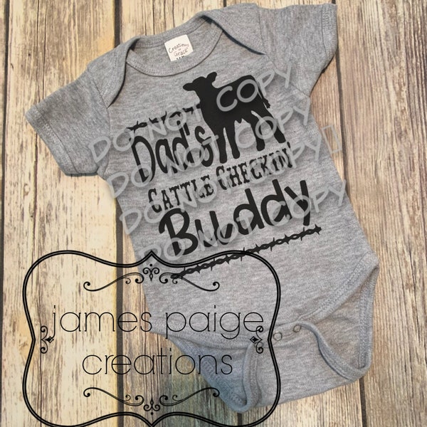 Dad’s Cattle Checkin Buddy Baby Outfit, Farm Baby Bodysuit, Grange Baby, Baby BOY Shirt, Baby Shower Gift, Baby Boy Ranch Wear