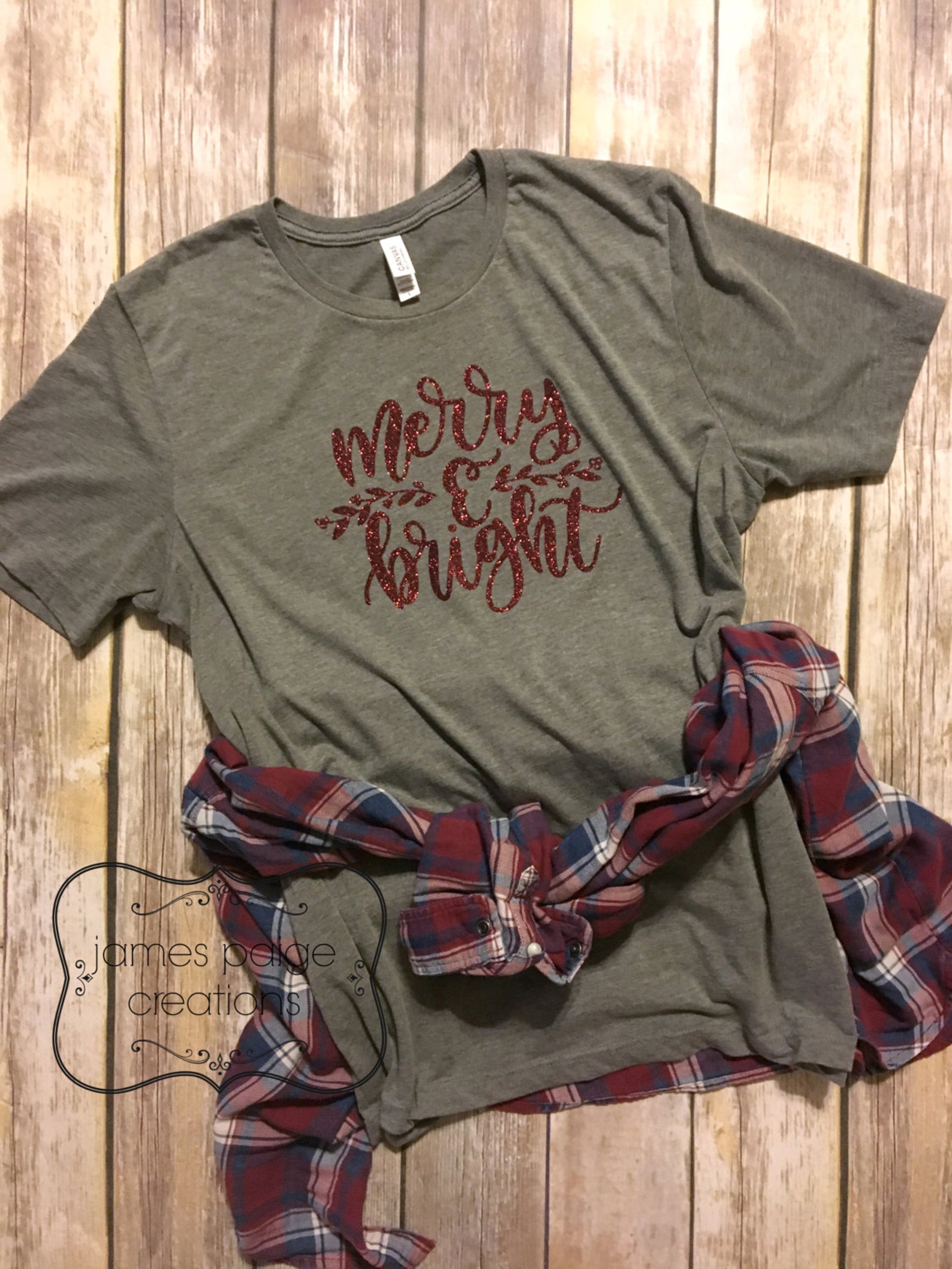 Women's Christmas Tshirt Merry & Bright Women's Etsy