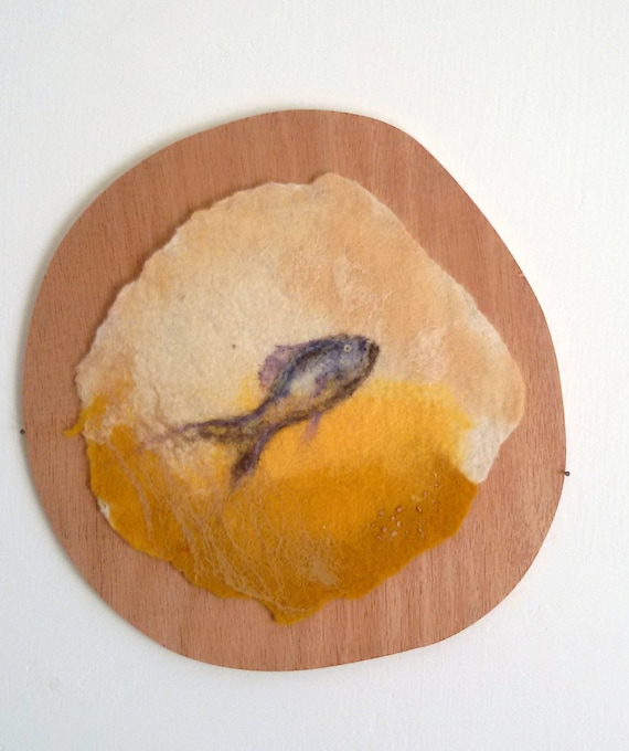 painted with blake and white fibers of wool and silk Bird on Yarkon lake/' Israel