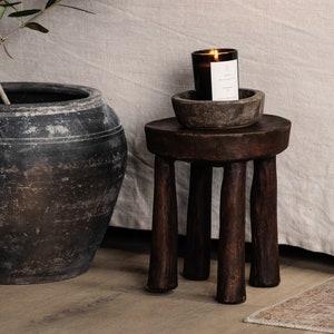 Vintage Senufo Stool African Carved Wood Dark Long Legged  (Free Shipping)