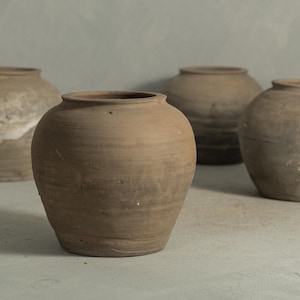 Vintage Clay Vase Rustic Terracotta Pottery a In Black and Grey with No Handles (Free Shipping)