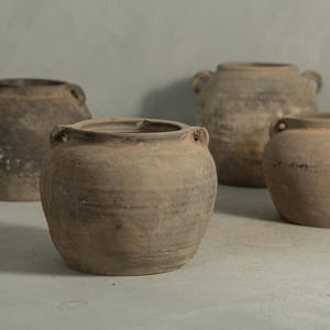 Rustic Handcrafted Vintage Clay Vase In Black and Grey with Handles (Free Shipping)