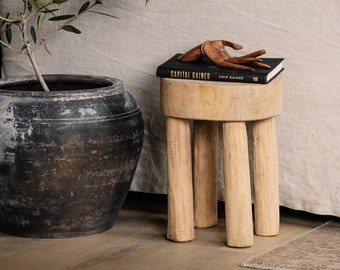 Carved Natural / Light wood / Long Legged African Stool (Free Shipping)