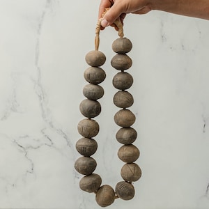 Antique African Large Clay Hand Made Bead Strand (Free Shipping)