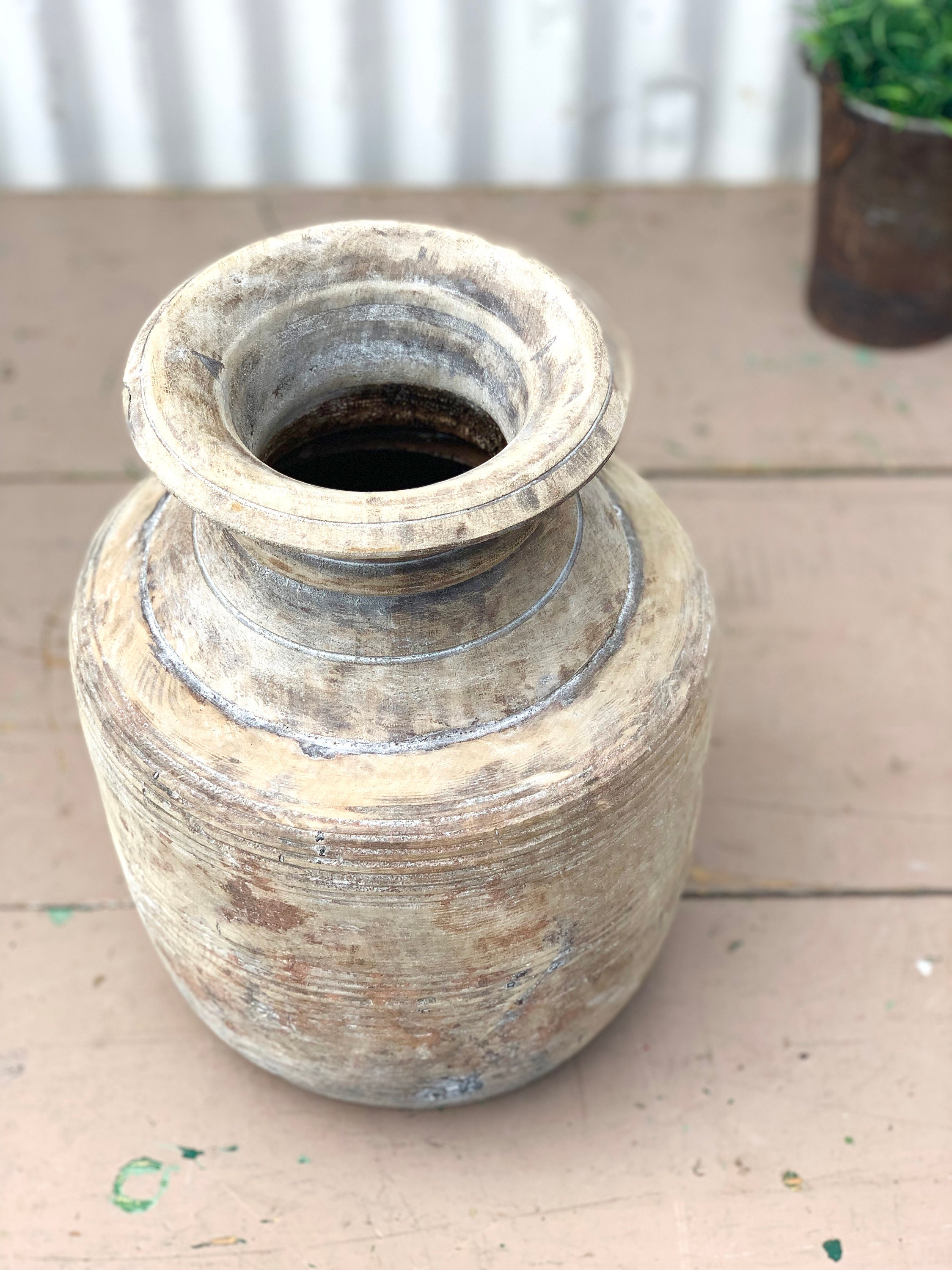 Rustic Wooden Milk Jug Vase (A)