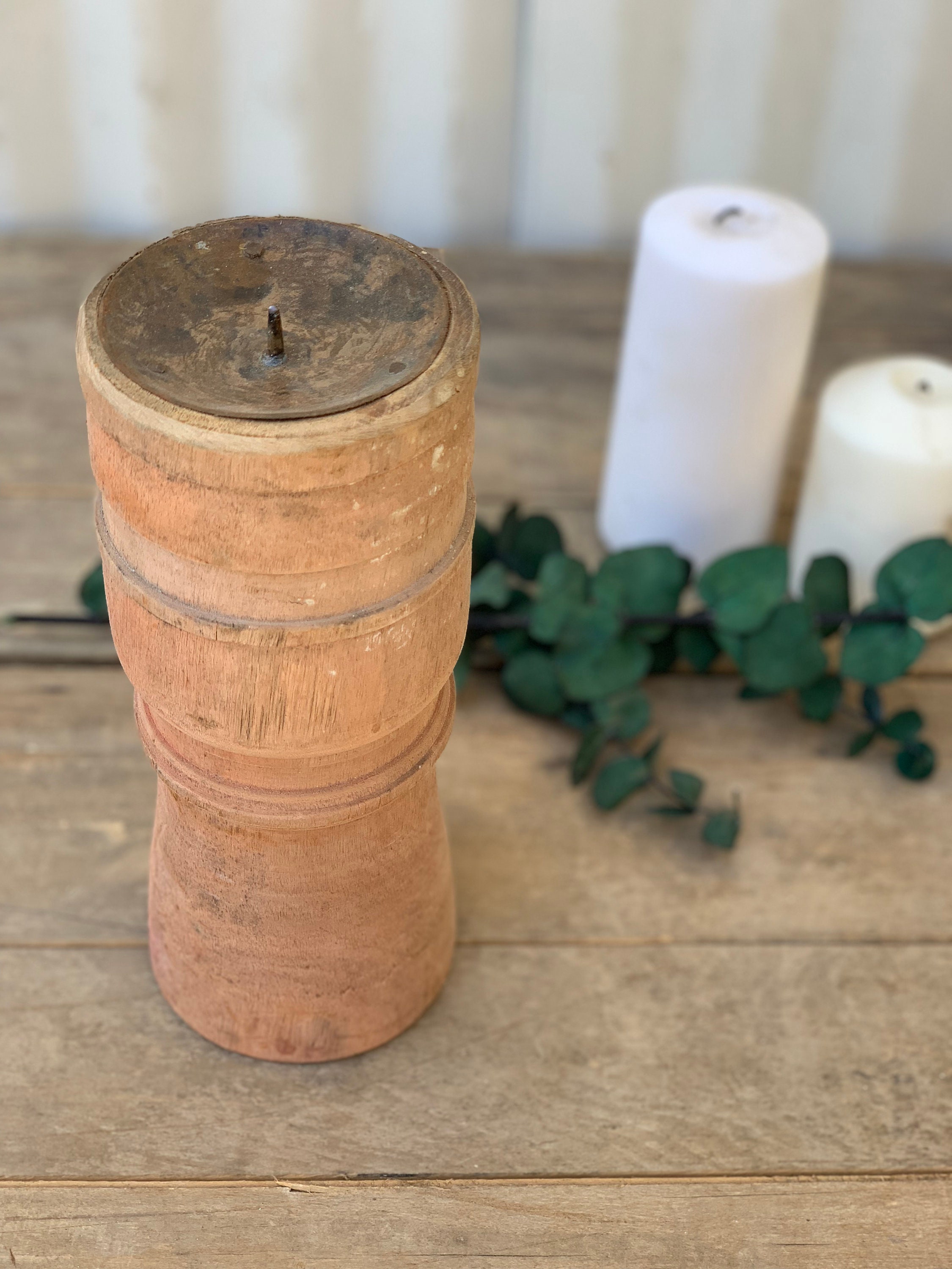 Rustic Raw Teak Candle Holder