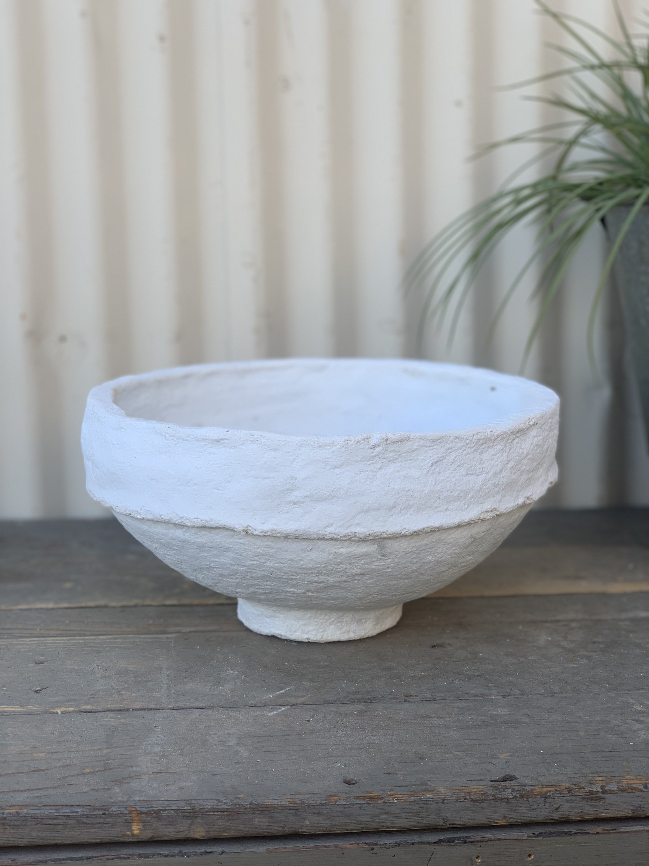 Rustic White Paper Mache Bowl {E} (Free Shipping)