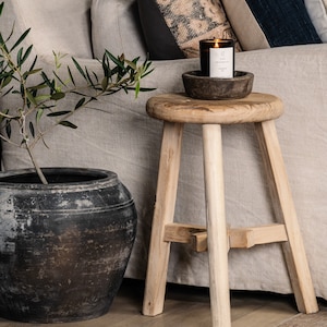 Vintage Stool Reclaimed Wood Round Stool Rustic Home Decor (Free Shipping)