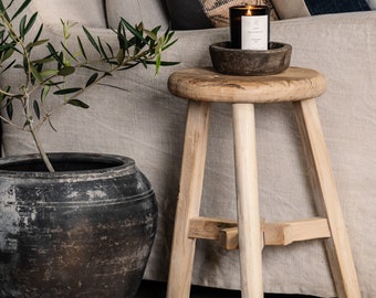 Vintage Reclaimed Elm Round Stool (Free Shipping)