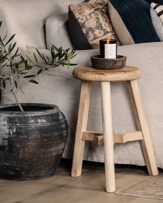Vintage Stool Reclaimed Wood Round Stool Rustic Home Decor (free