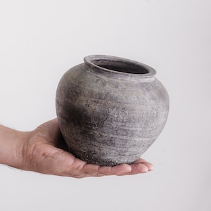 Vintage Clay Pot Terracotta Antique Pottery Wabi Sabi Black / Grey Small (Free Shipping)