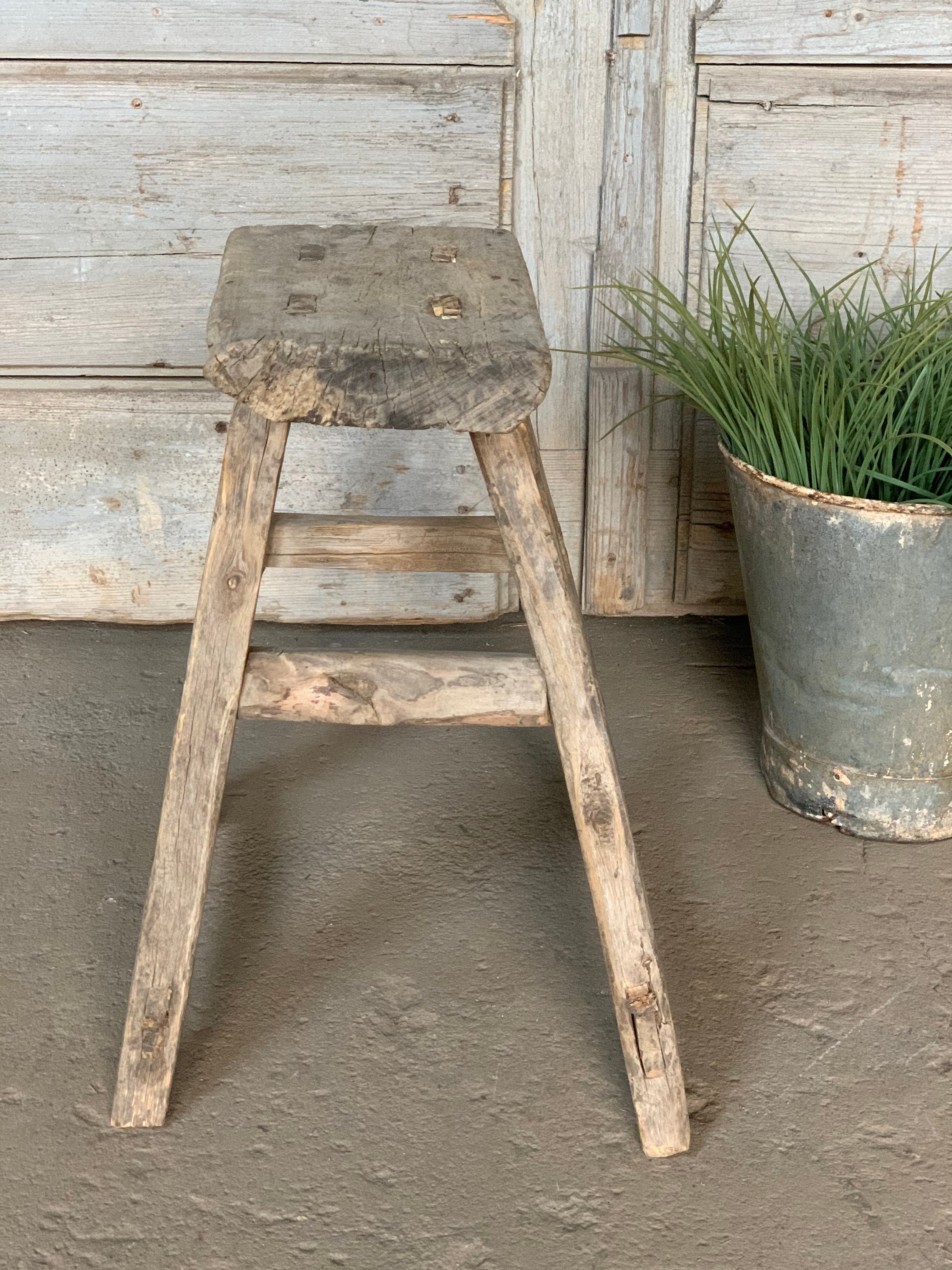 Vintage Rustic Elm Stool {A}