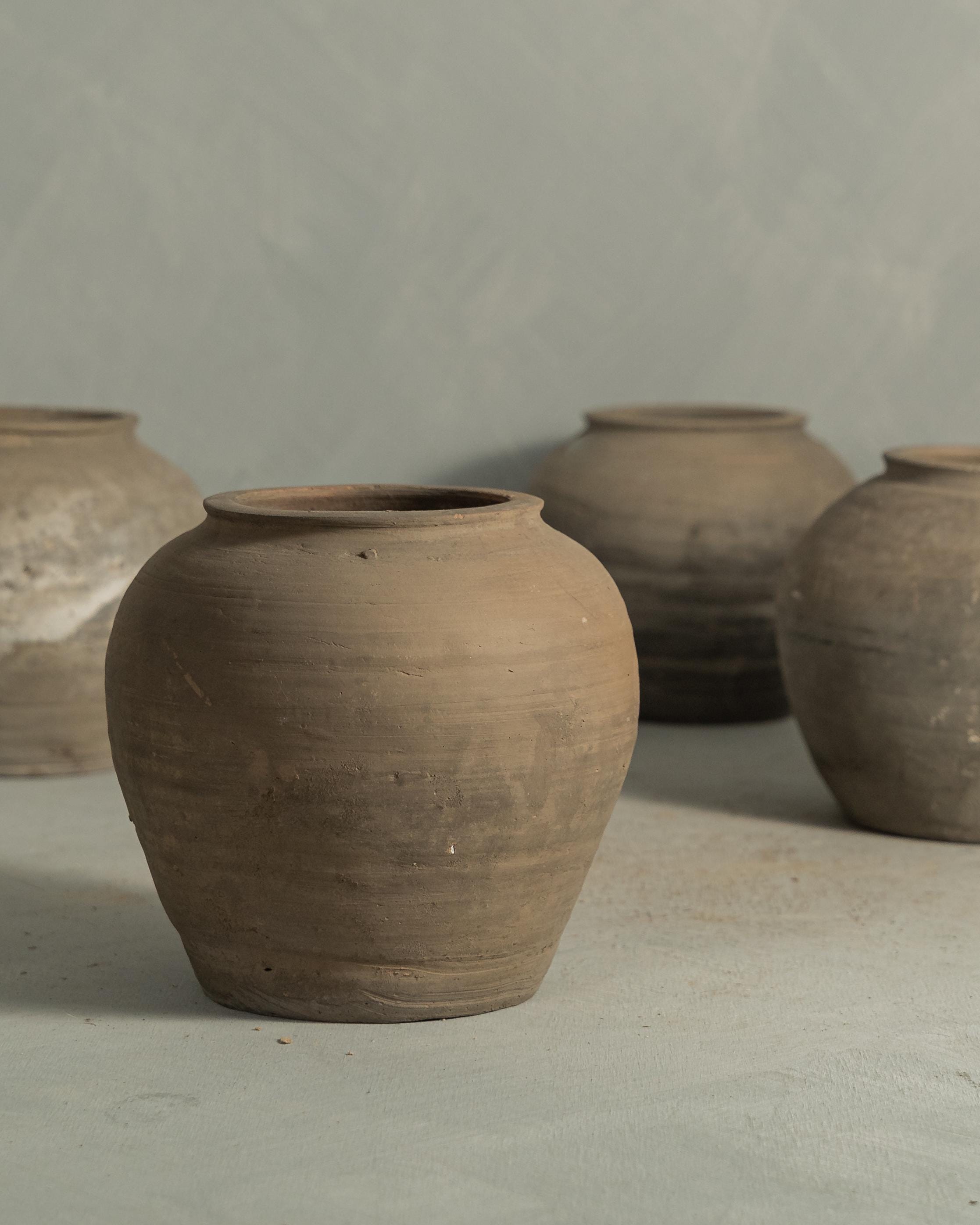 Vintage Clay Vase Rustic Terracotta Pottery a In Black and Grey with No Handles (Free Shipping)