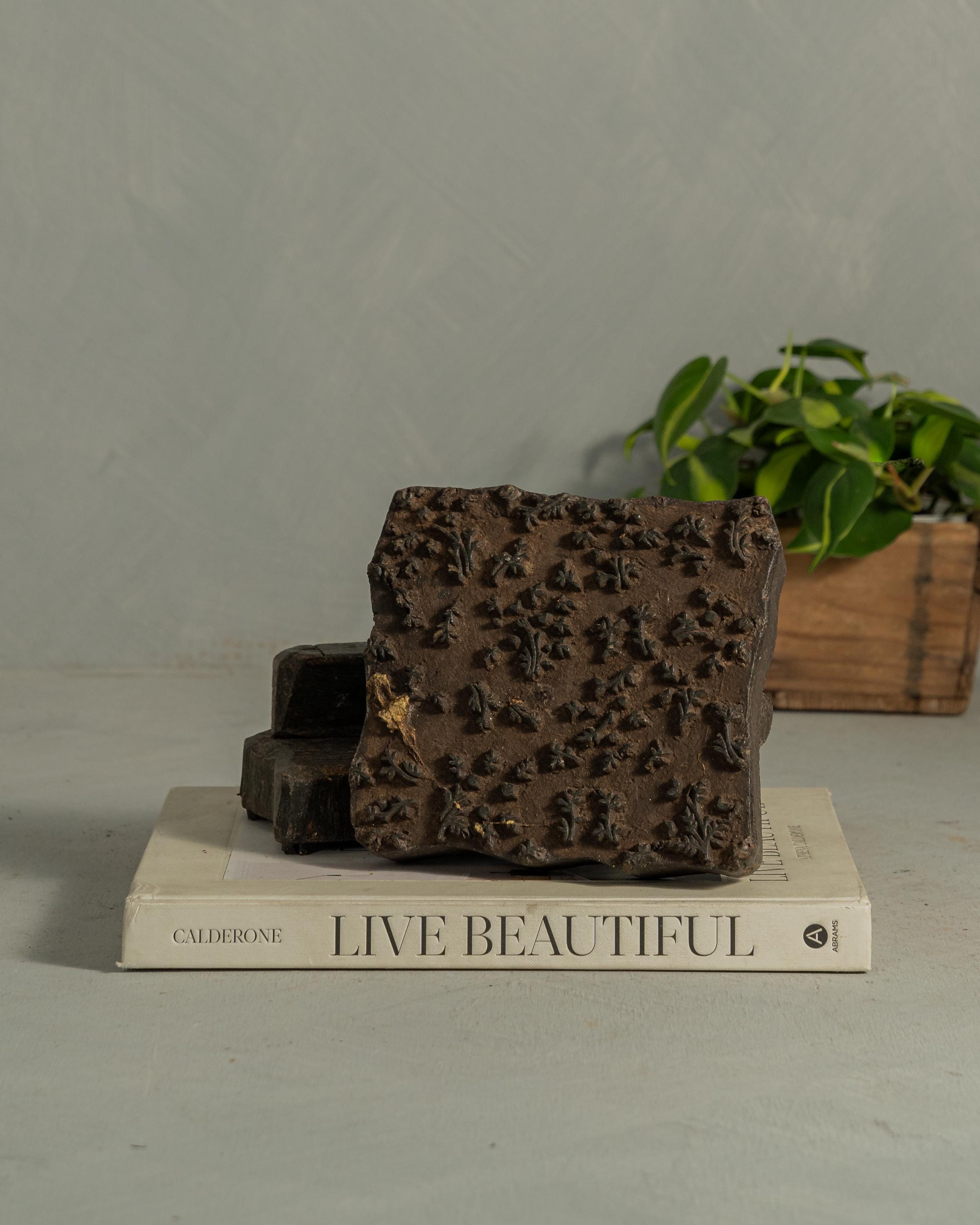 Vintage Wooden Textile Stamp | Antique Hand-Carved Printing Block | Rustic Home Decor Accent (Free Shipping)