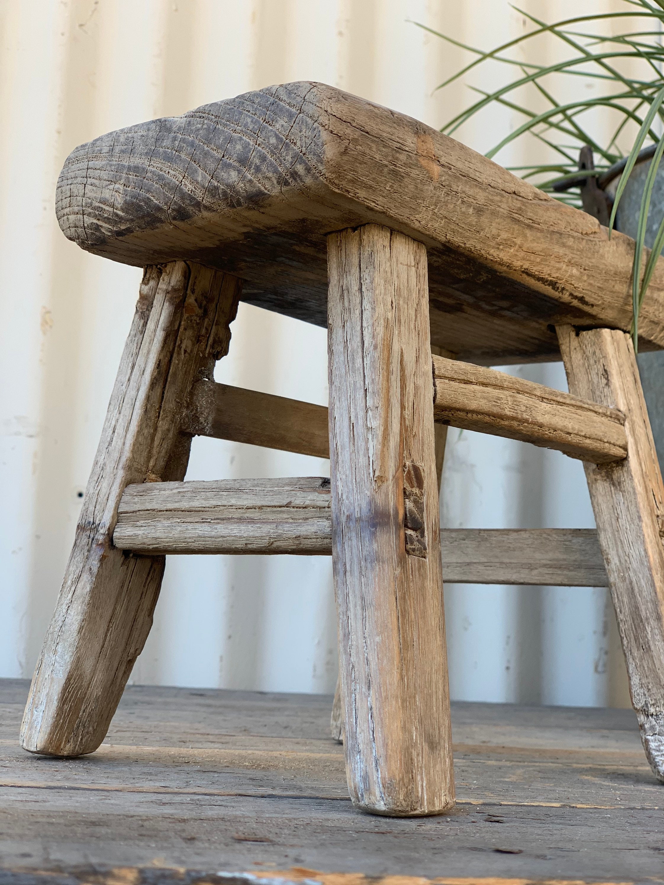 Antique Elm Tiny Stool {A} (Free Shipping)