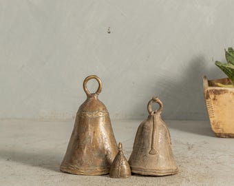 Trio of Vintage African Brass Cow Bells Sm/Med/Lg {C} (Free Shipping)