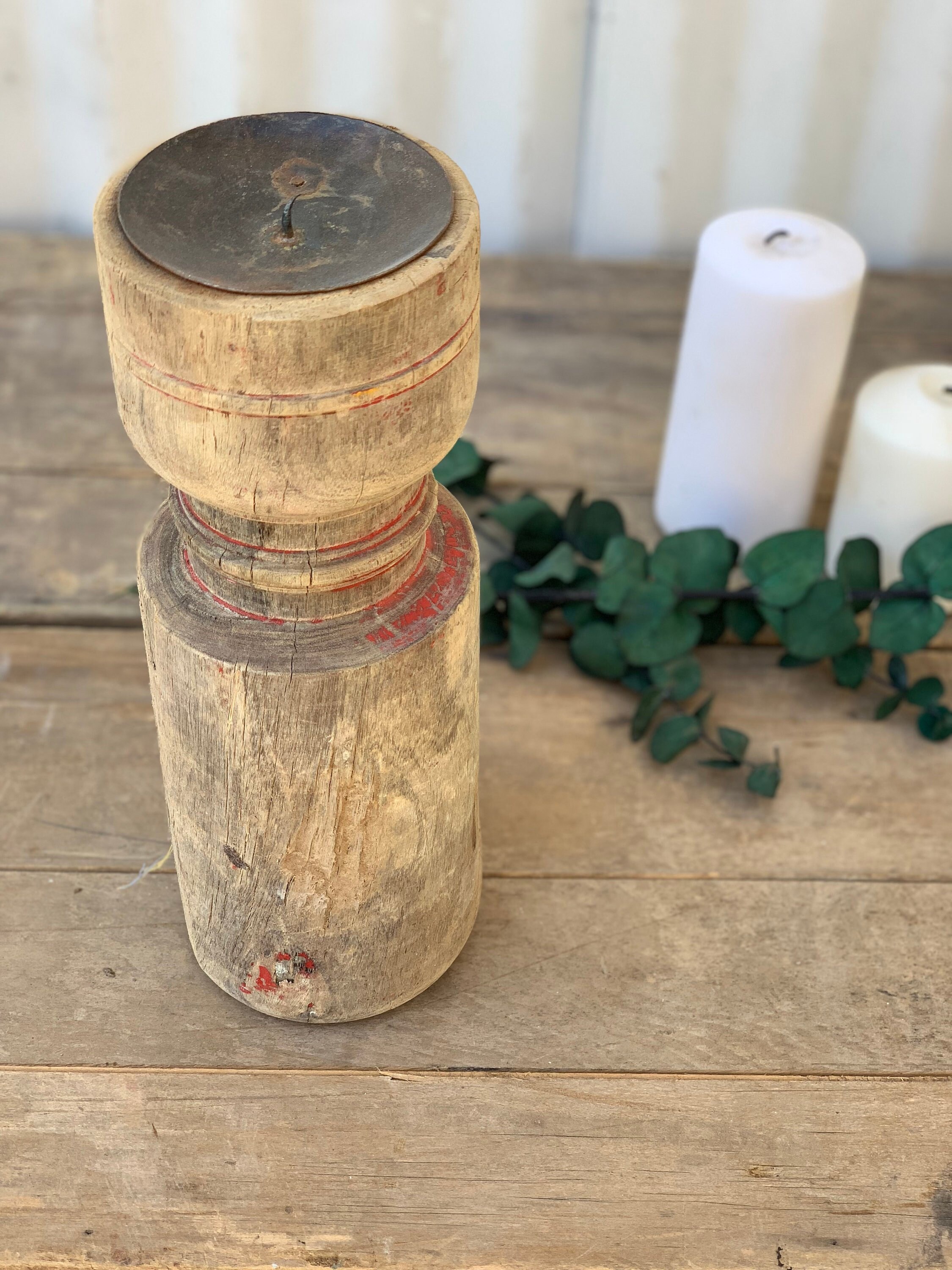 Rustic Raw Teak Candle Holder