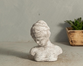 Vintage Concrete Woman Head Bust – Textured Sculpture Home Decor
