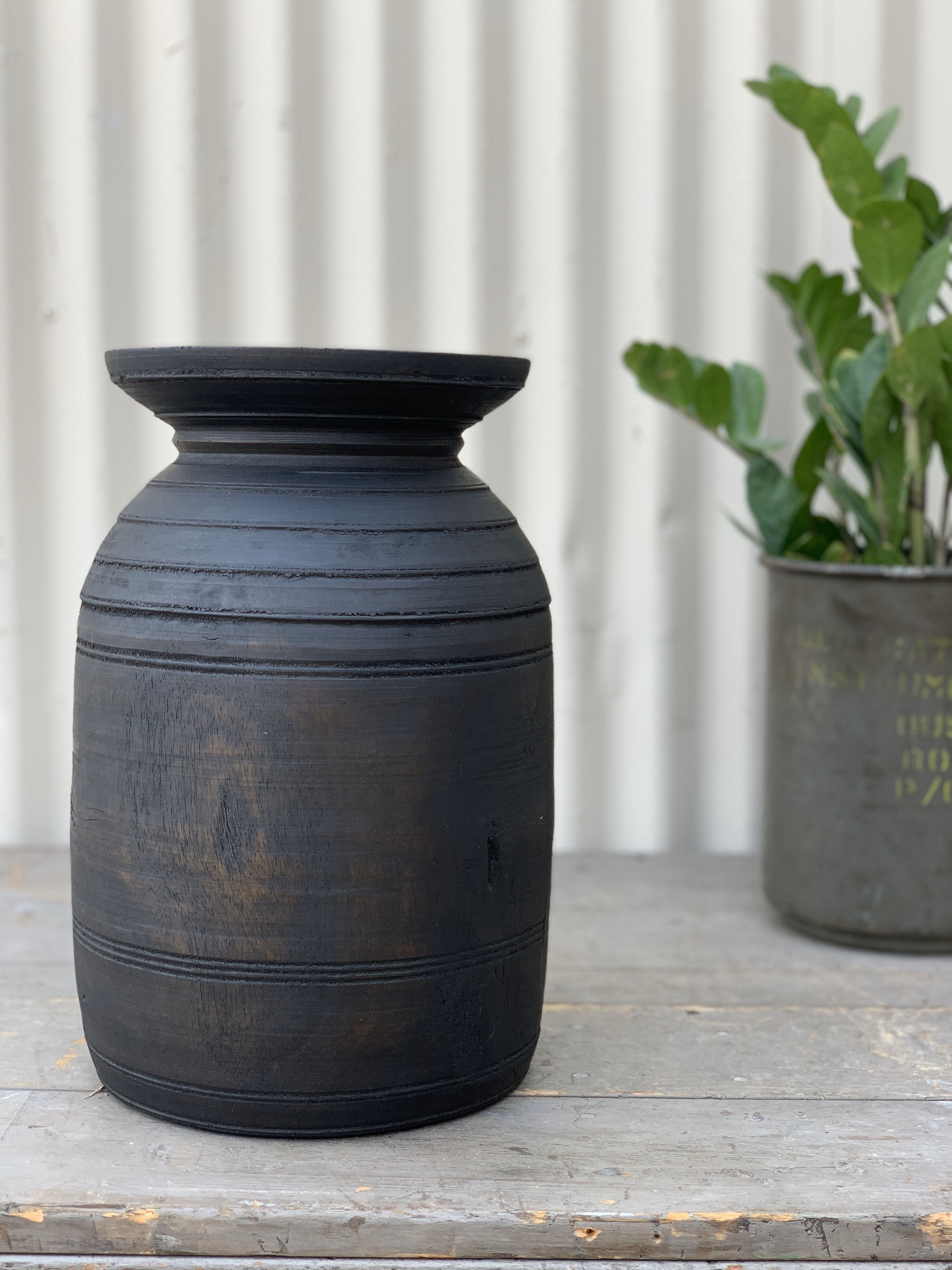 Black Rustic Wooden Vase or Vessel