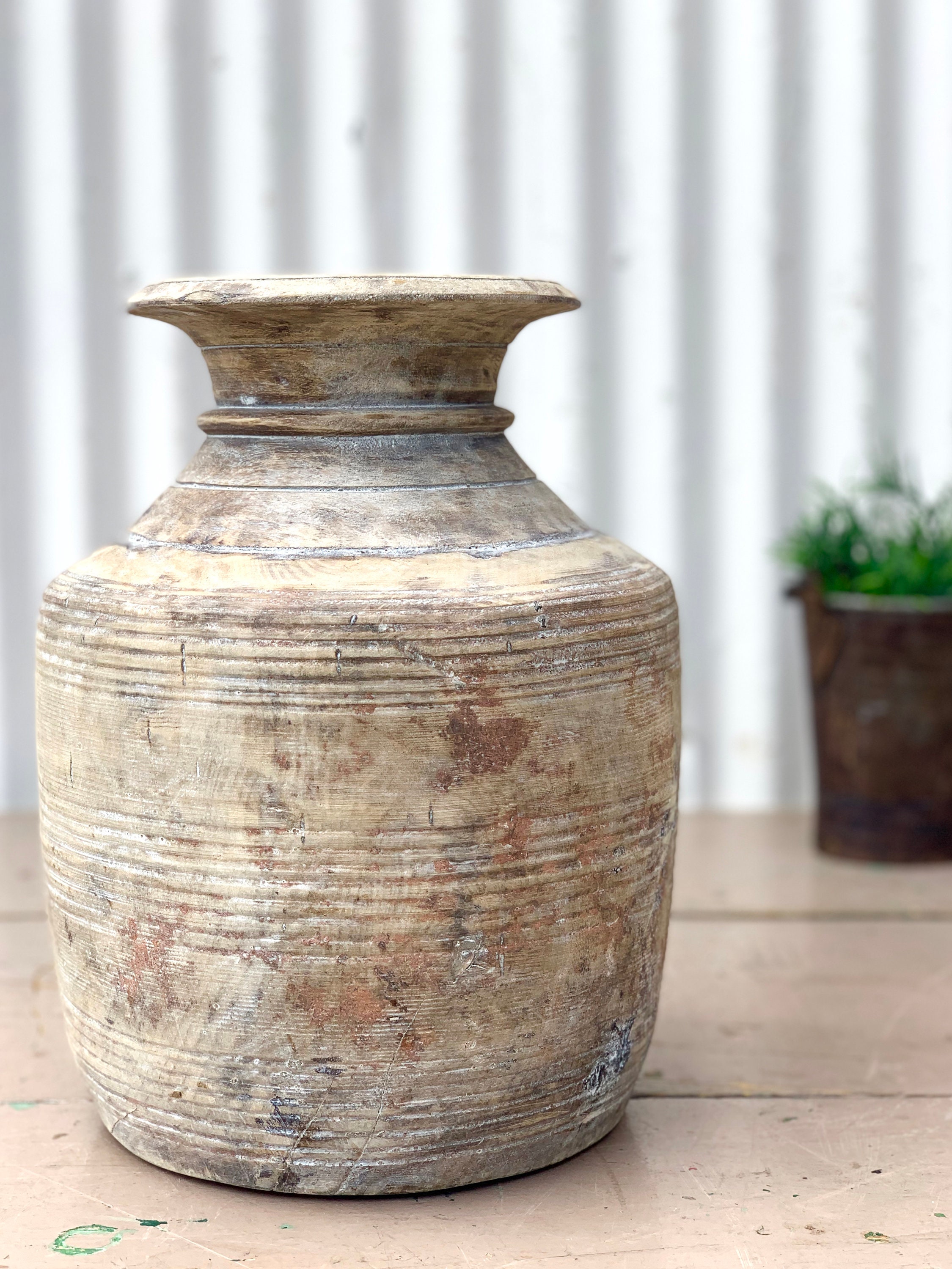Rustic Wooden Milk Jug Vase (A)