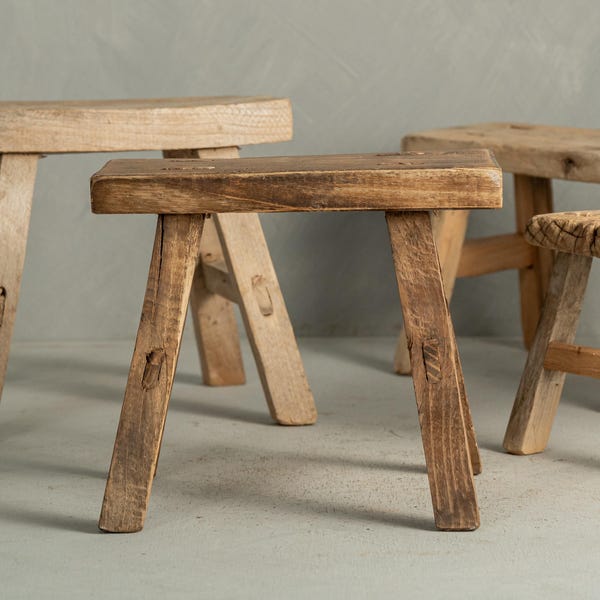 Wooden Stool Vintage Riser Display Rustic Elm Bench Wood Riser Stand (Free Shipping)
