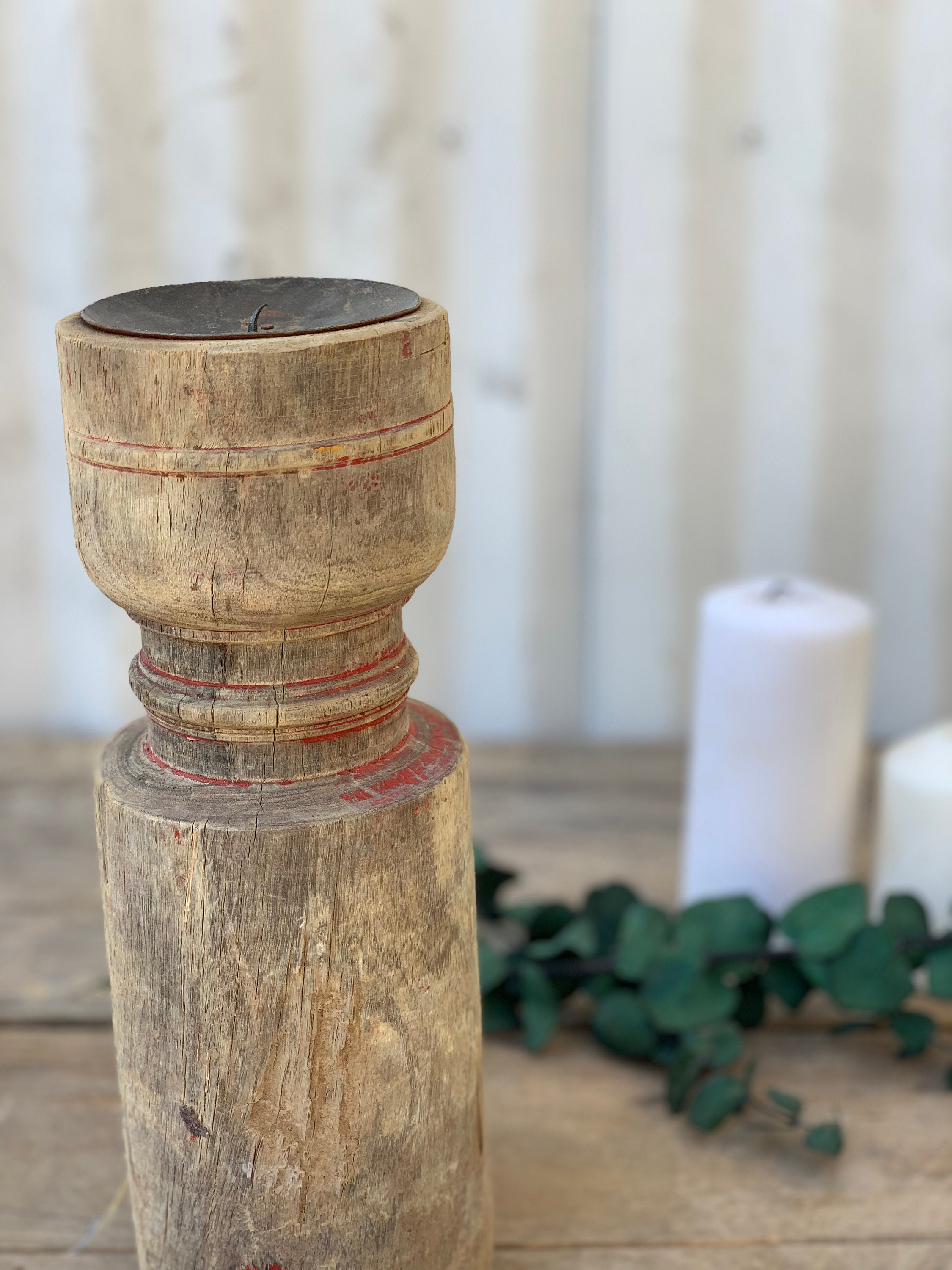 Rustic Raw Teak Candle Holder