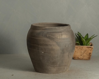 Vintage Grey Wabi Sabi Clay Pot Vessel / Two Handle Design {G4} (Free Shipping)