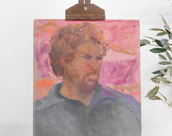 Vintage Portrait Painting of Man with Pink Background on Art Board