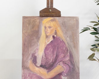 Vintage Portrait Painting of Woman In Purple on Art Board