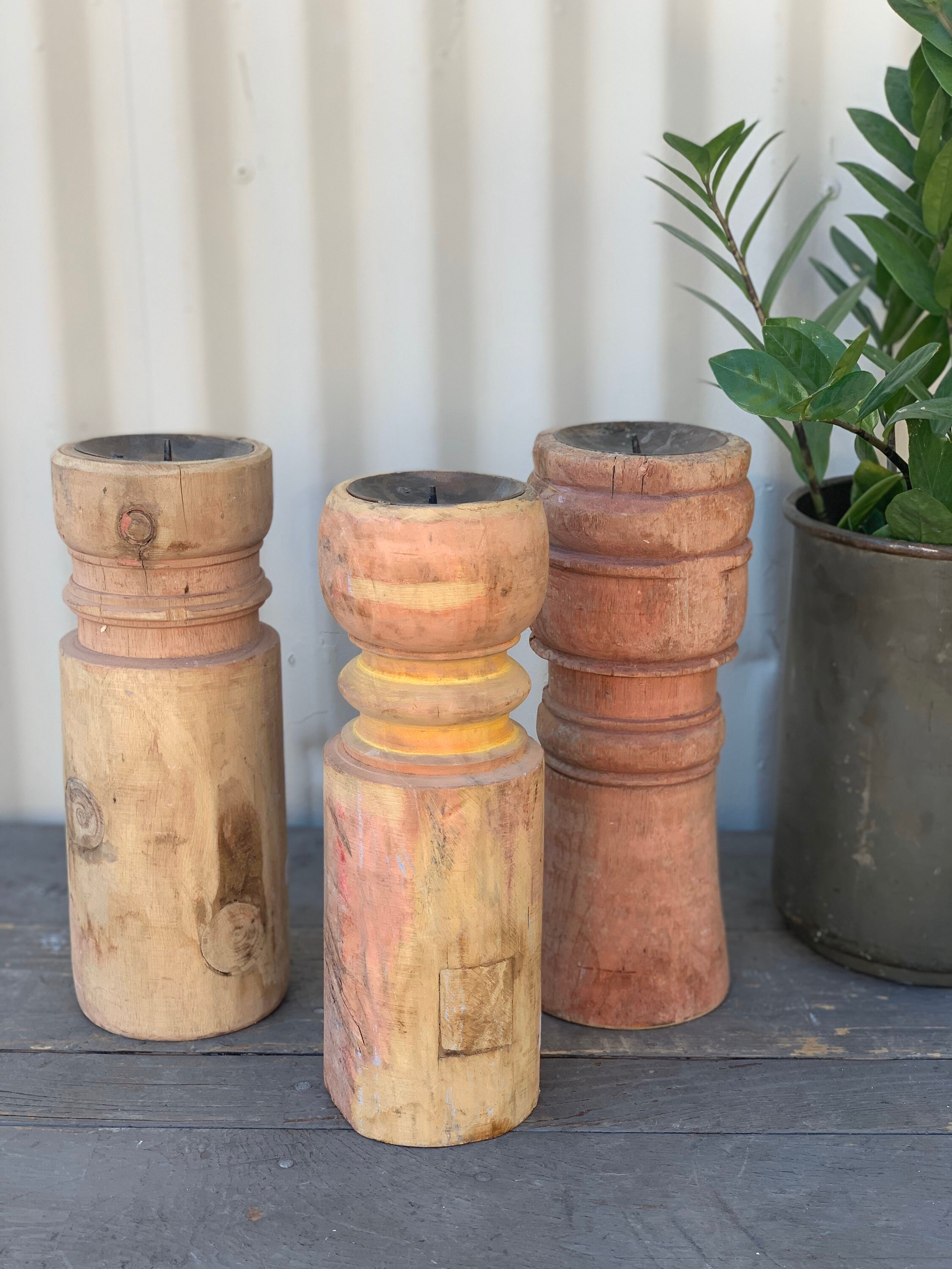 Trio of repurposed Vintage Candle Holders. (Free Shipping)