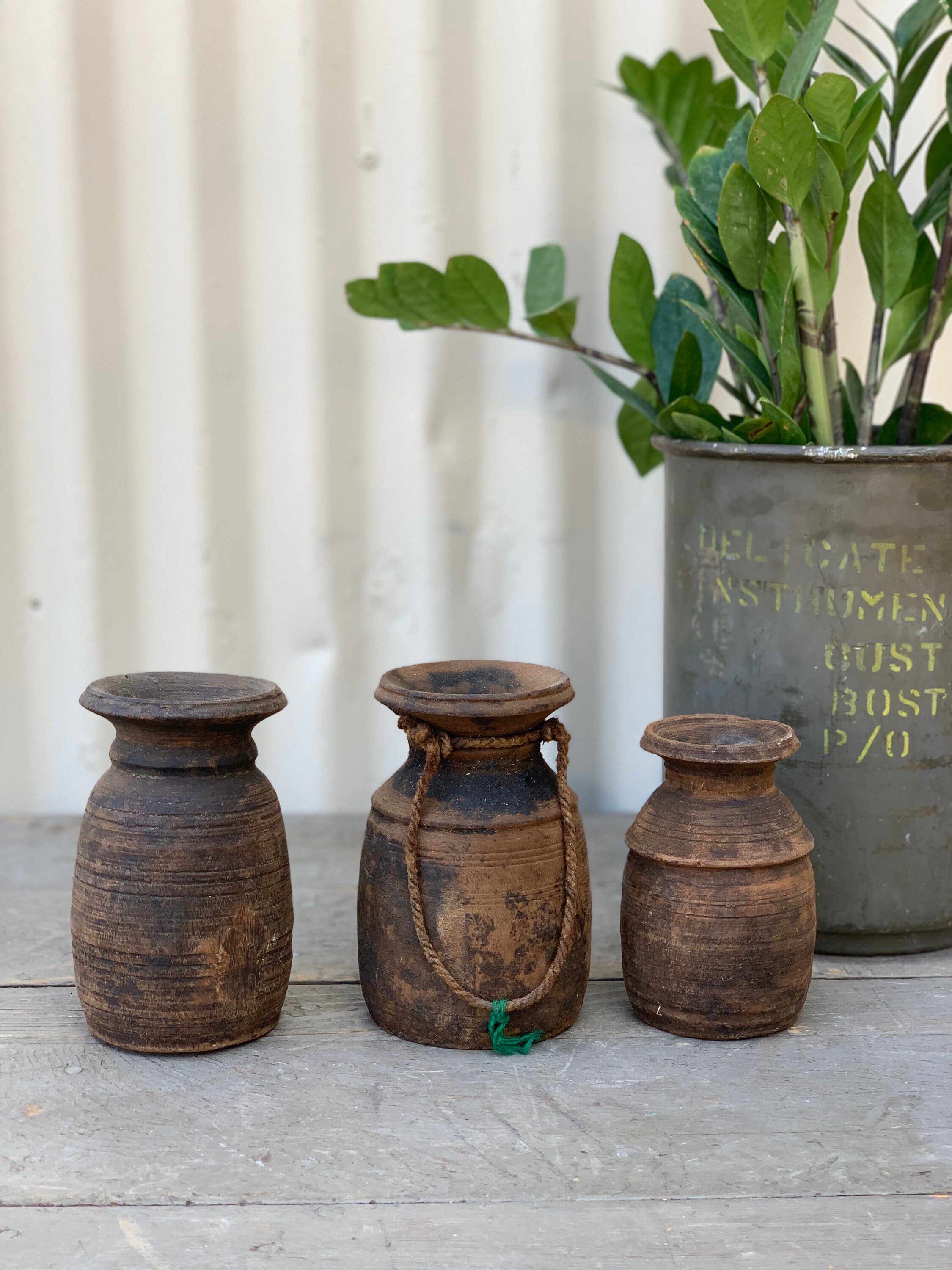 Trio of Little Rustic Wooden Vases. (Free Shipping)