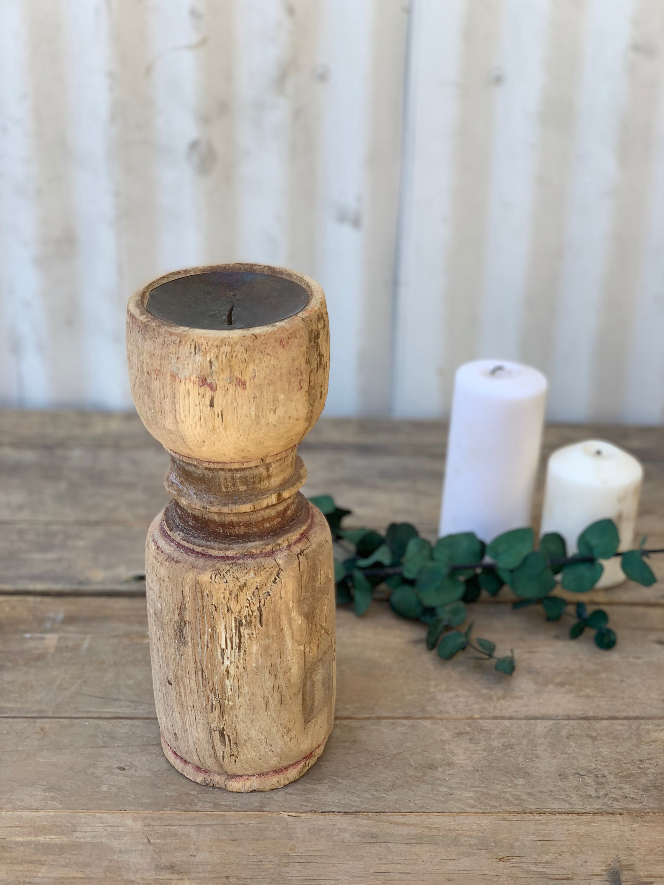 Rustic Raw Teak Candle Holder