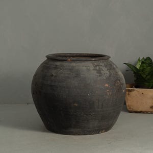 Vintage Clay Pot Black and Grey Large / Medium (Free Shipping)