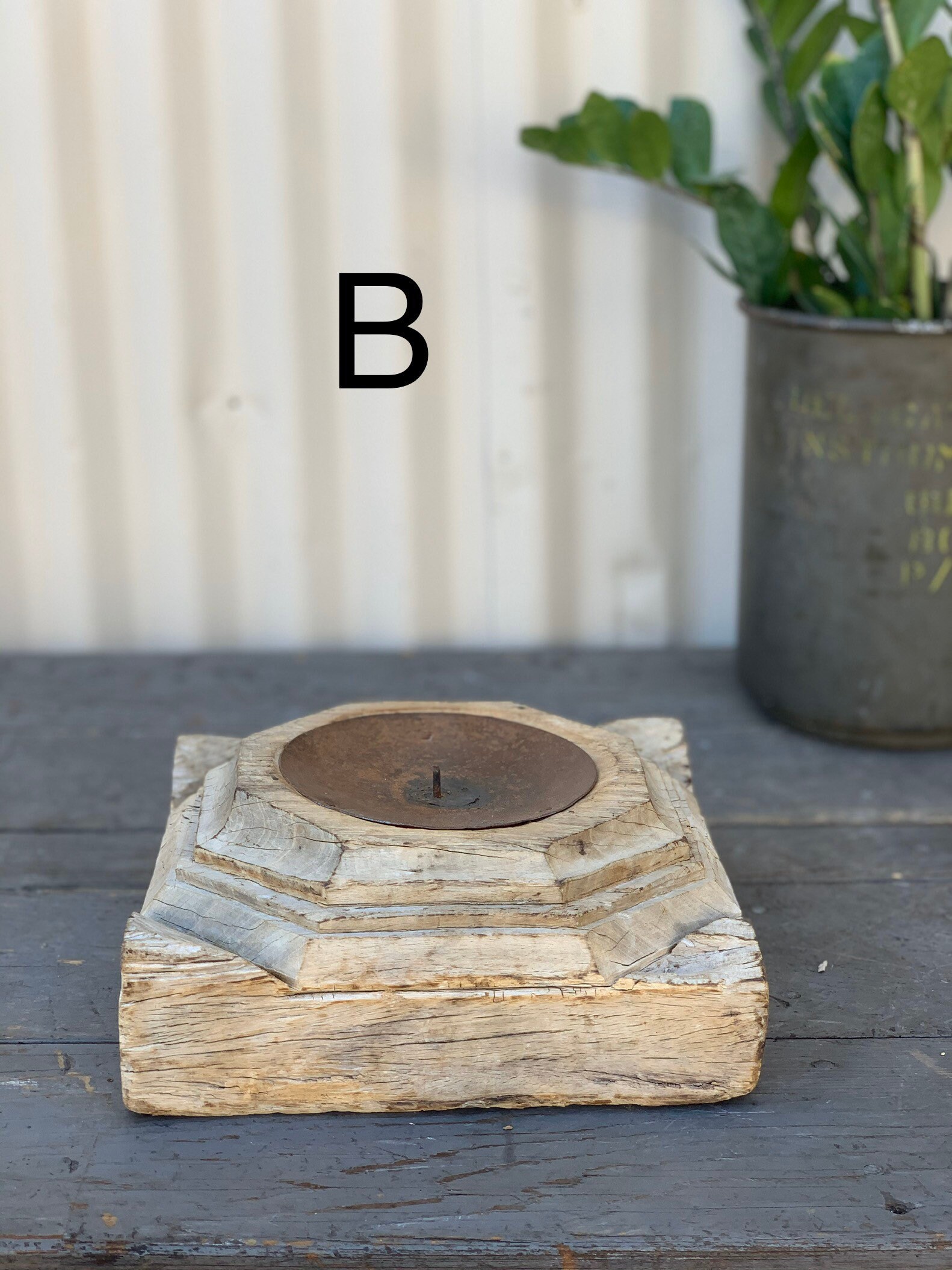 Chunky Capital Candle Holder Natural finish. (Free Shipping)