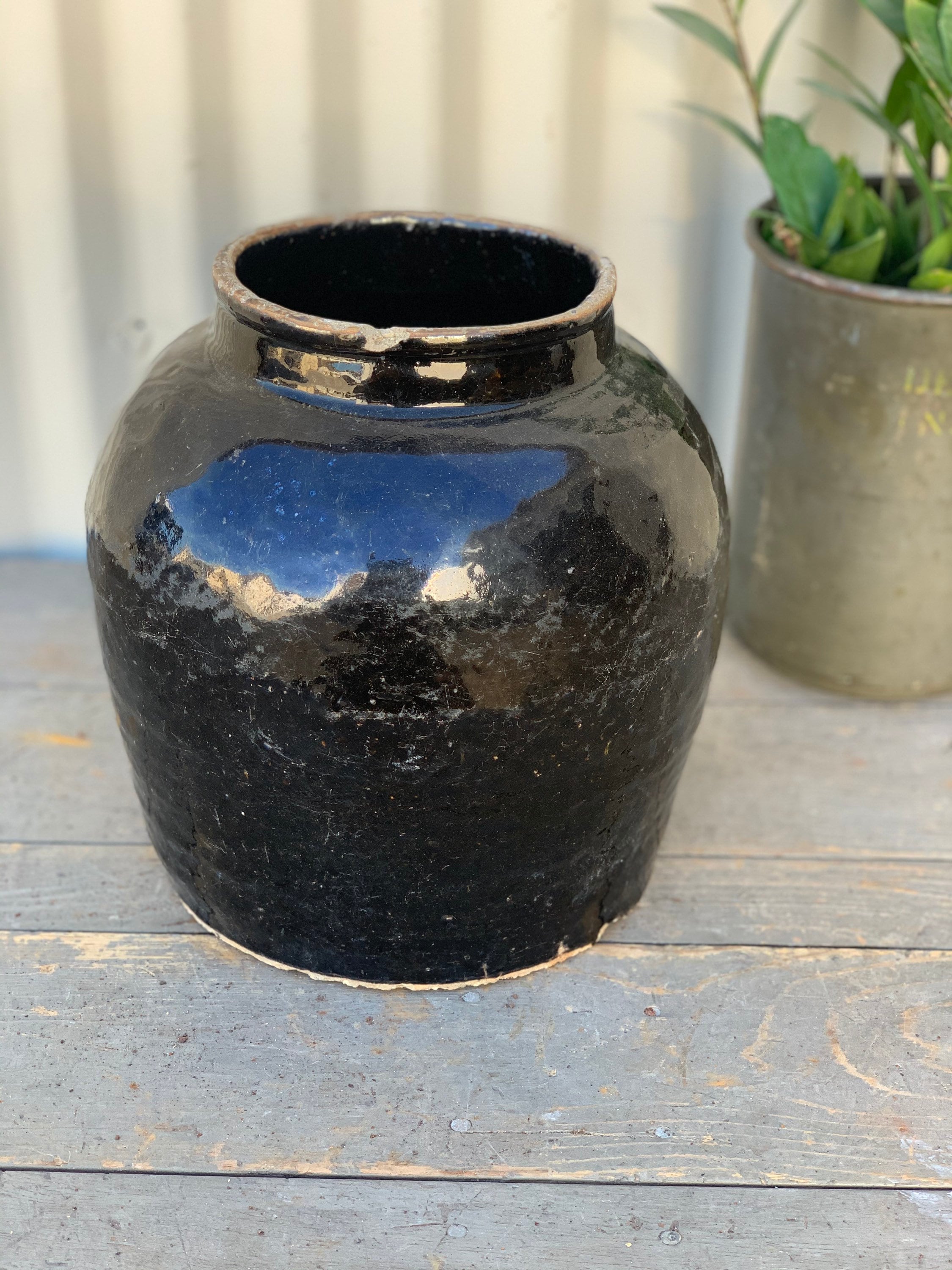Vintage Glossy Black Pot / Vase