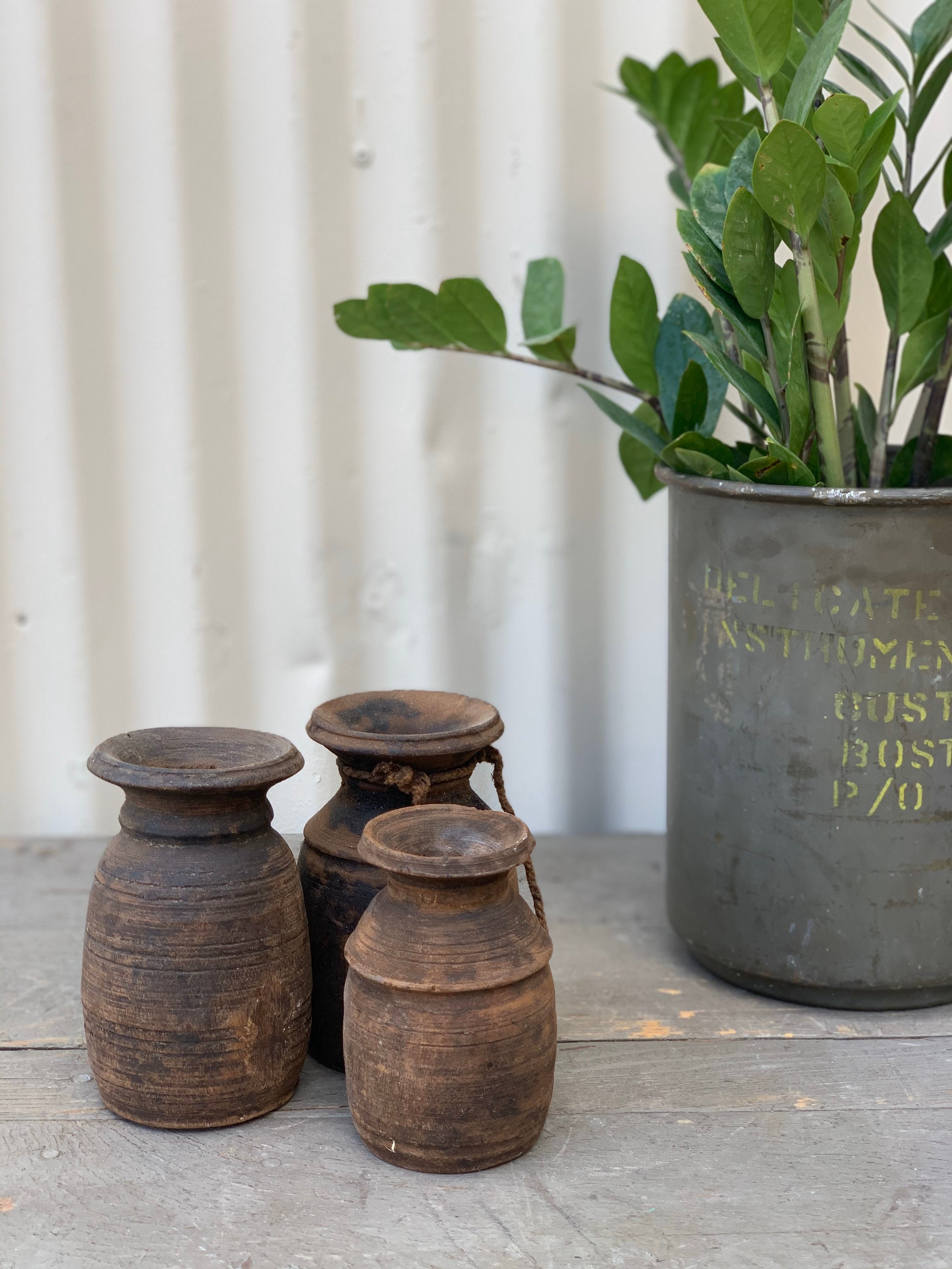 Trio of Little Rustic Wooden Vases. (Free Shipping)