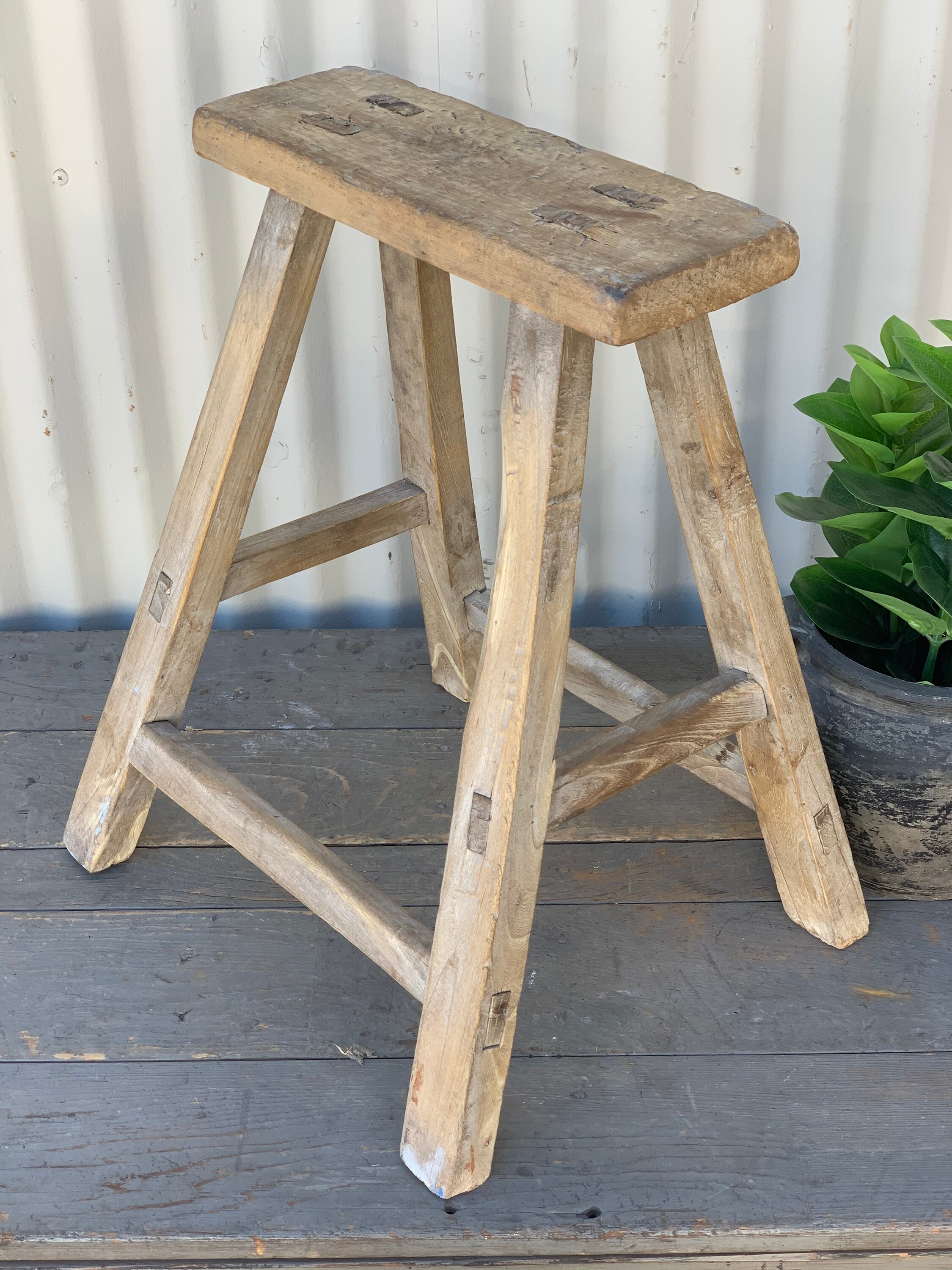 Rustic Chinese Elm Stool {C}