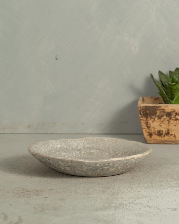 Vintage Carved Stone Tray Rustic Marble Dish Catch All Bowl Wabi Sabi Fruit bowl {GRR} (Free Shipping)