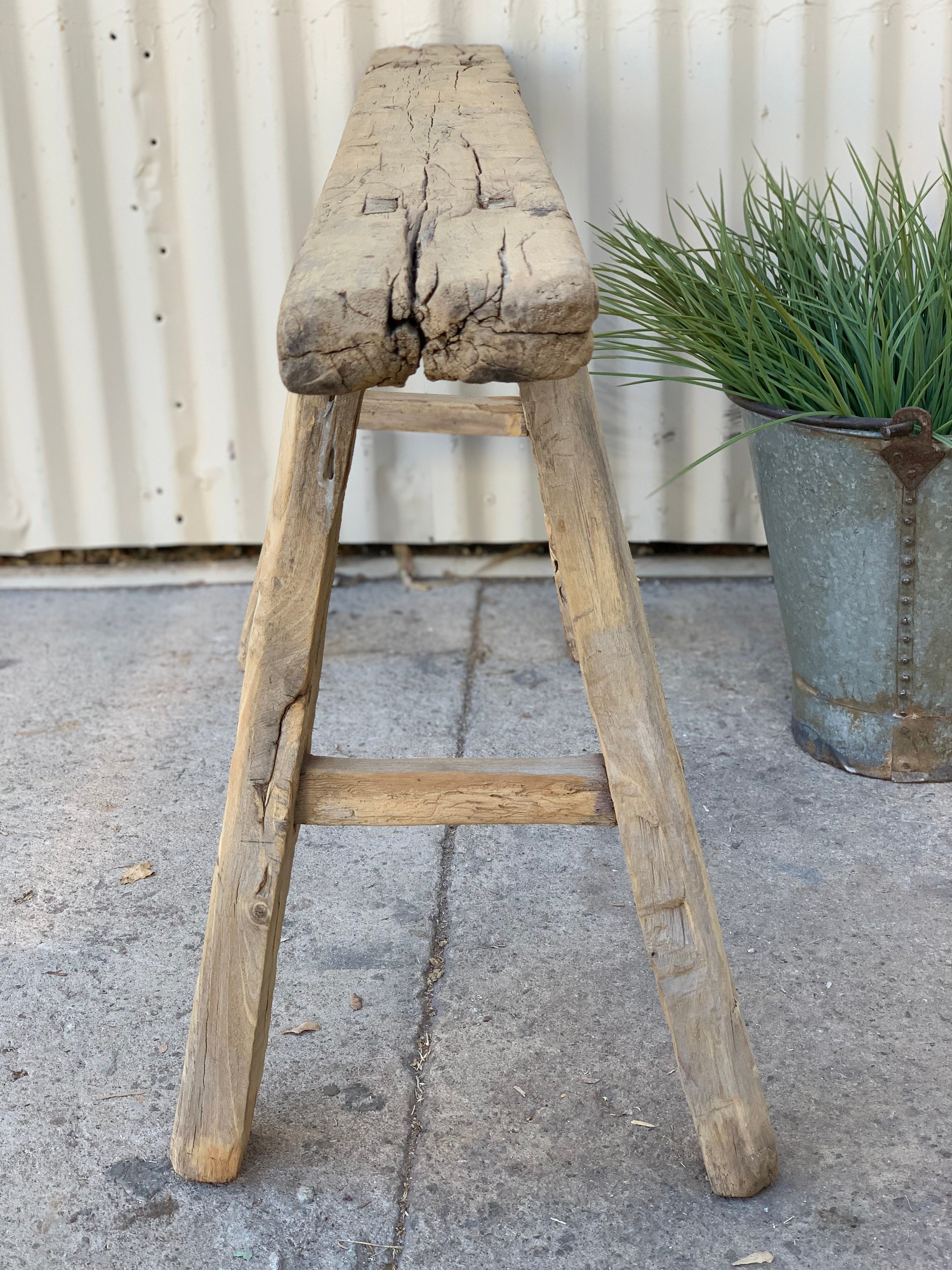 Rustic Vintage Elm Skinny Bench {C} (Free Shipping)