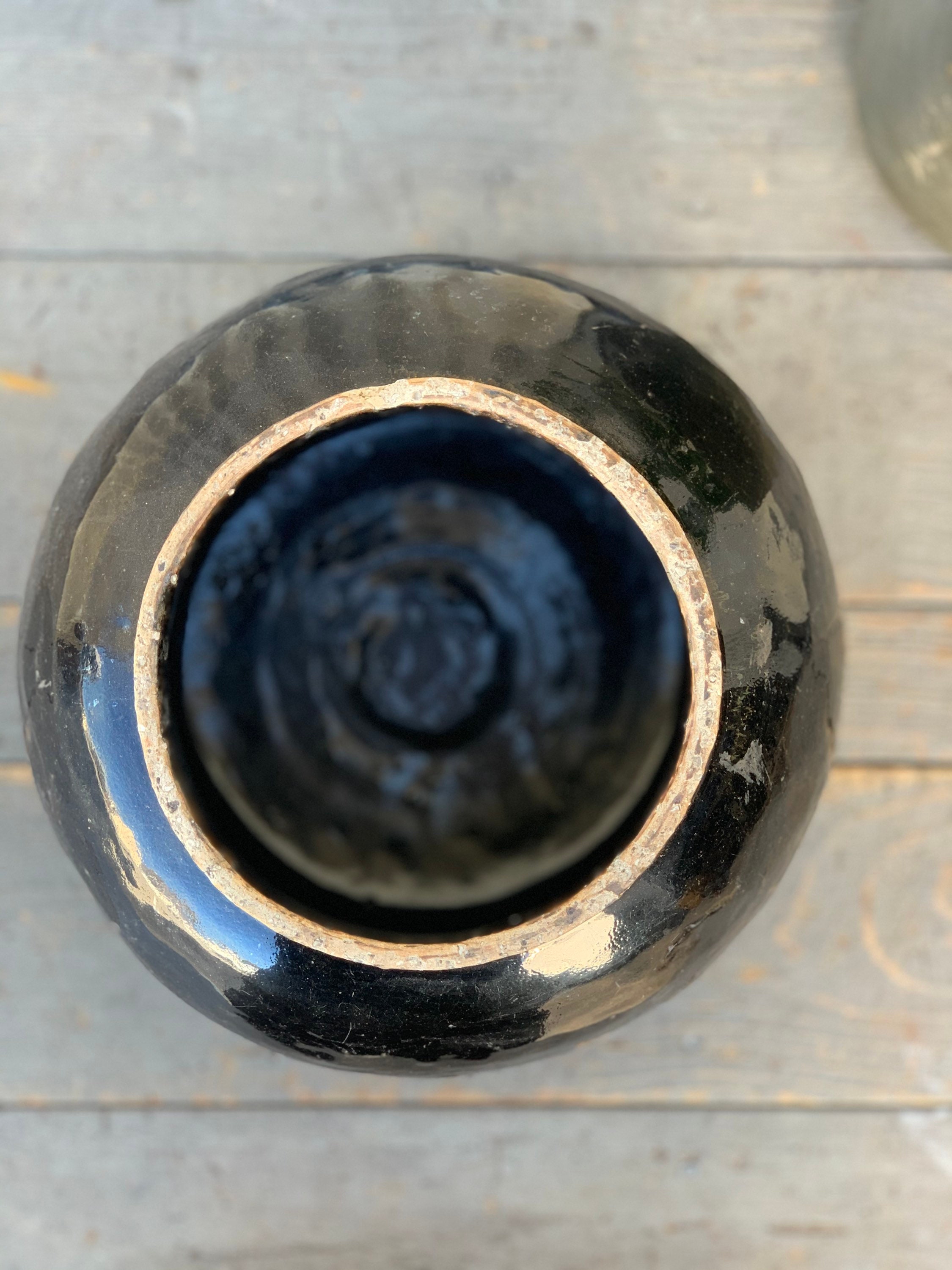 Vintage Glossy Black Pot / Vase