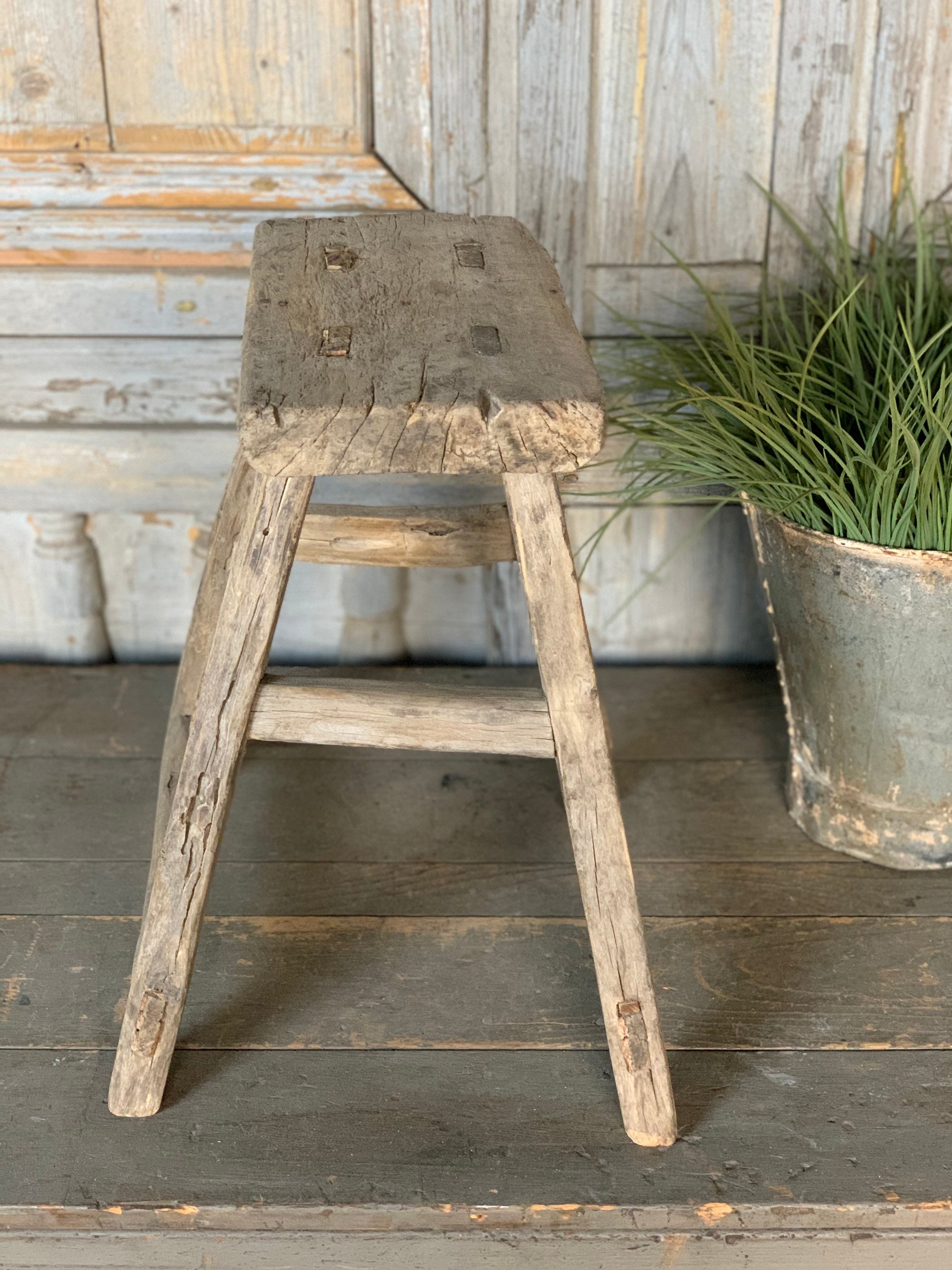Vintage Rustic Elm Stool {A}