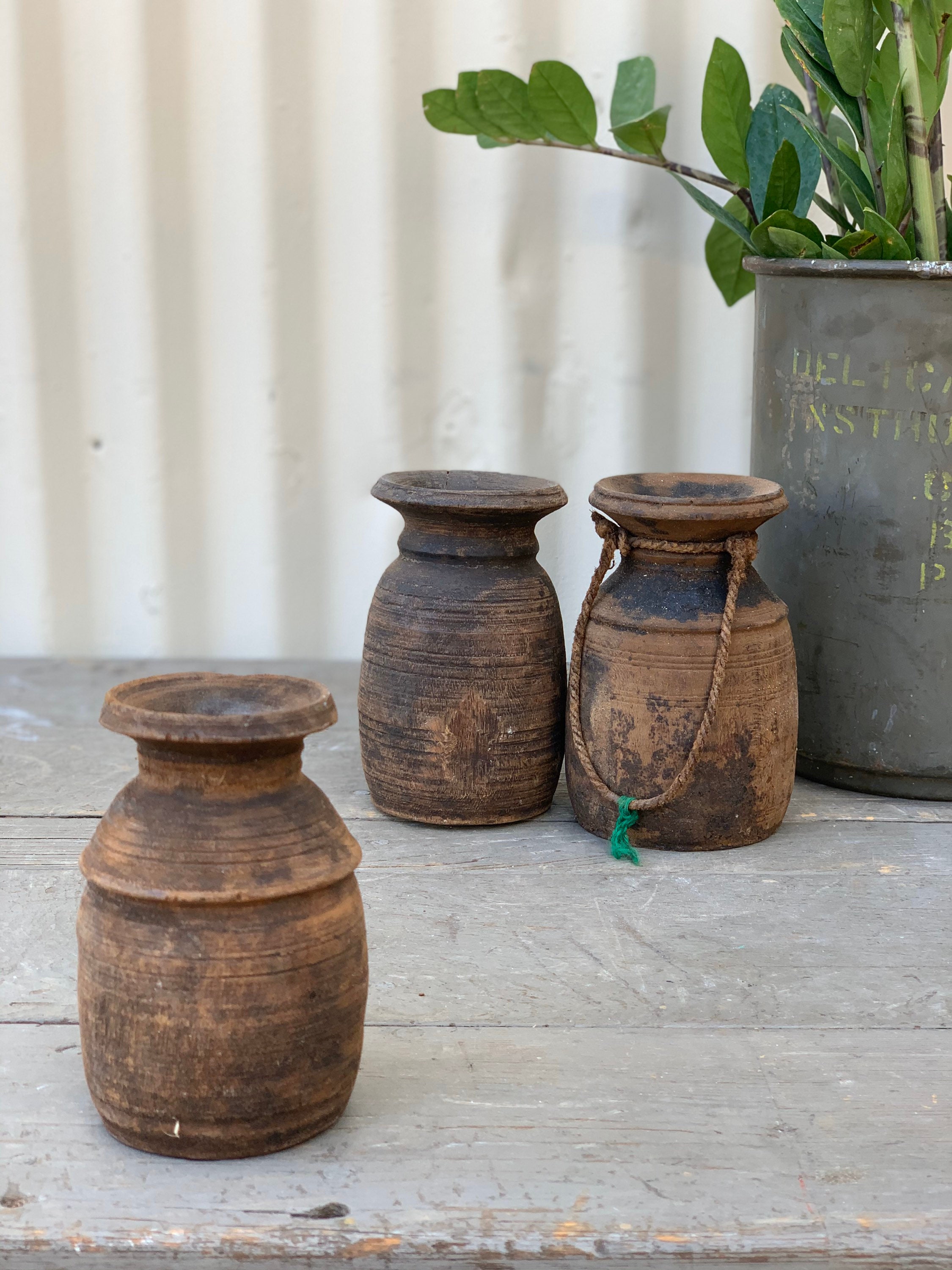 Trio of Little Rustic Wooden Vases. (Free Shipping)