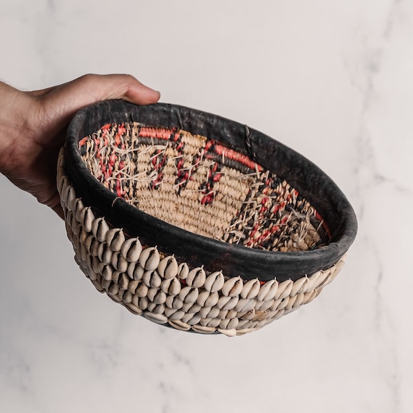Hand Woven African Cowrie Shell Bowl / Basket (Free Shipping)