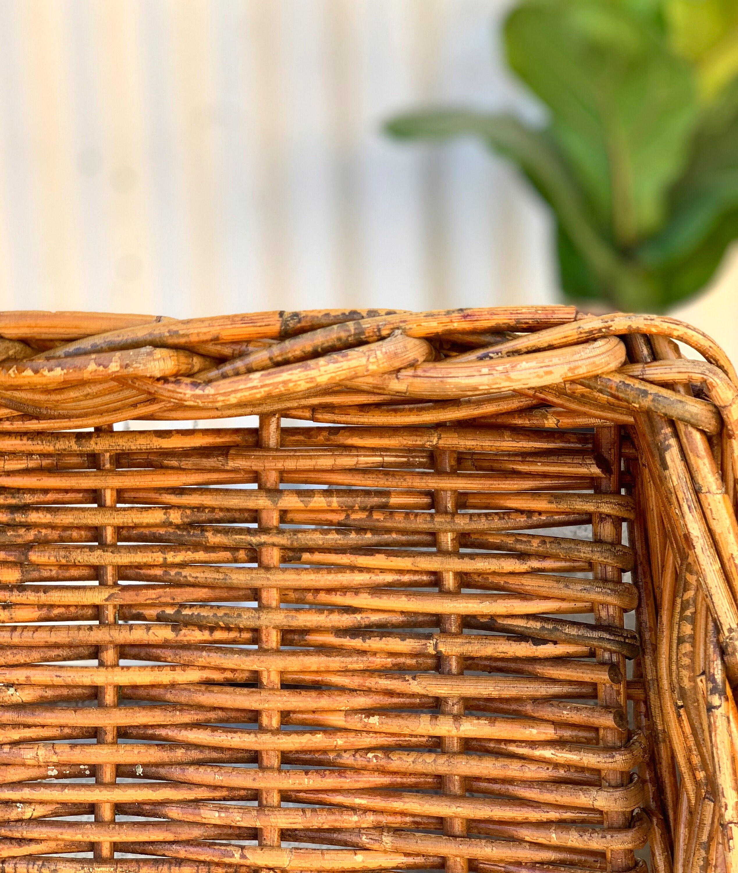 Rustic Wicker shallow Storage Basket